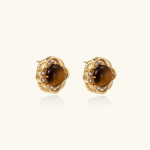 Regalia Tiger Eye – 18K Gold Stud Earrings - Jewellar