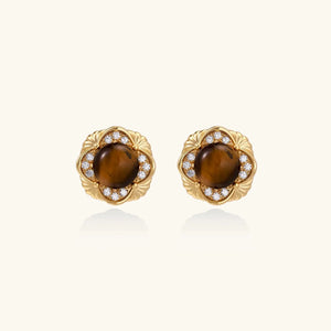 Regalia Tiger Eye – 18K Gold Stud Earrings - Jewellar