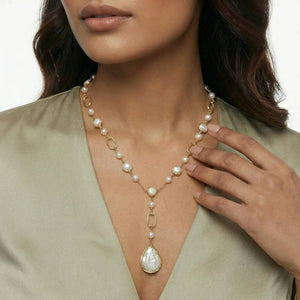 Aurora Drop – 14K Gold Baroque Pearl Y Necklace Jewellar