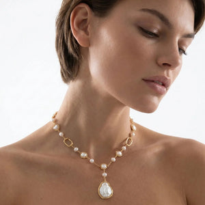 Pearl Reverie Station Necklace – Baroque & Freshwater Pearls in 14K Gold Plating Jewellar