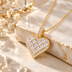 Amorette Mosaic Heart Zirconia Necklace - 18K Gold-Plated 925 Sterling Silver Jewellar