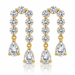 Arched Twin Pear Zirconia Earrings - 14K Gold Plated