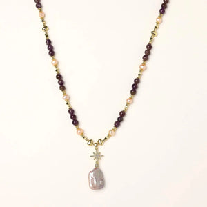 Astral Bloom Gold Amethyst Pearl Necklace Jewellar