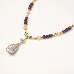 Astral Bloom Gold Amethyst Pearl Necklace Jewellar