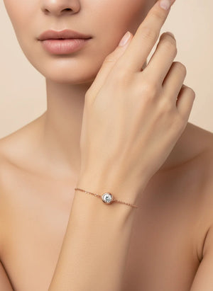 Aurelia S925 sterling silver moissanite tennis bracelet in Silver/Rose Gold with adjustable fit and lobster clasp.