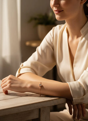 Aurelia S925 sterling silver moissanite tennis bracelet in Silver/Rose Gold with adjustable fit and lobster clasp.