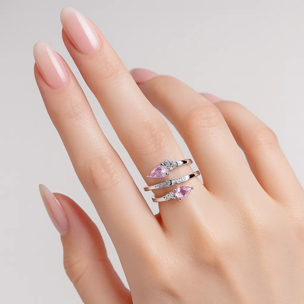 Aurelia Shine 925 sterling silver adjustable ring with geometric design and inlaid gemstone – by Jewellar