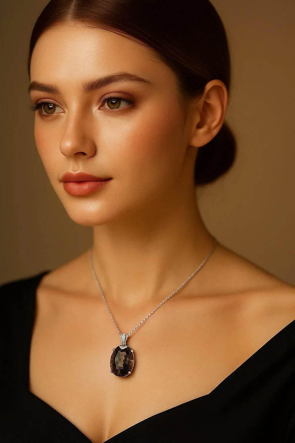 Aurora Bloom – 925 Silver Natural Tea Crystal Pendant Necklace - Jewellar