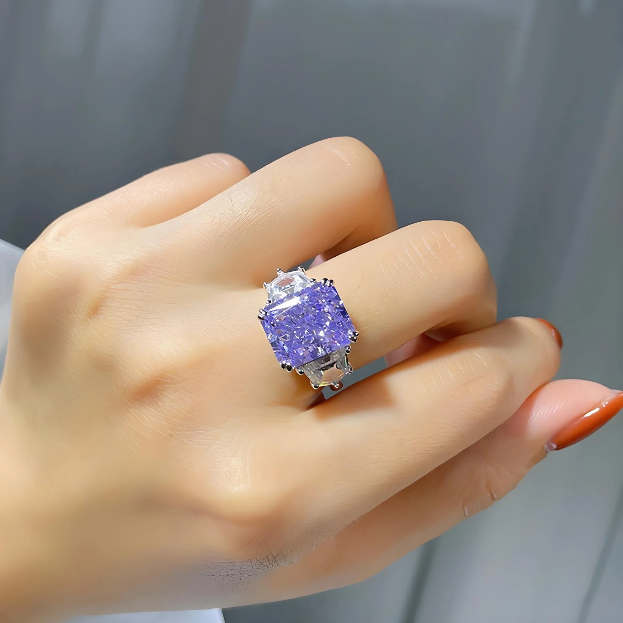 Aurora IceCut high carbon diamond ring with geometric ice cut design in purple and yellow – elegant fashion jewelry by Jewellar