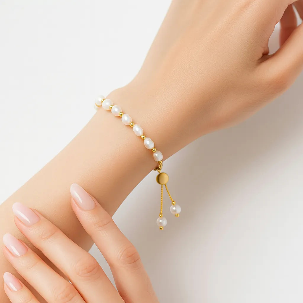 Aurora Pearl Bracelet – S925 sterling silver with natural freshwater pearls in 14K gold or white gold finish