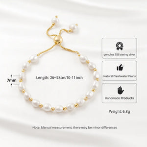 Aurora Pearl Bracelet – S925 sterling silver with natural freshwater pearls in 14K gold or white gold finish