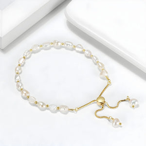 Aurora Pearl Bracelet – S925 sterling silver with natural freshwater pearls in 14K gold or white gold finish