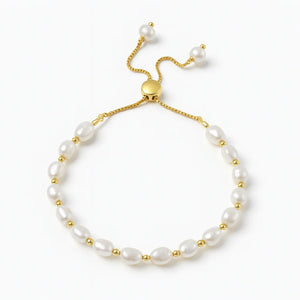 Aurora Pearl Bracelet – S925 sterling silver with natural freshwater pearls in 14K gold or white gold finish