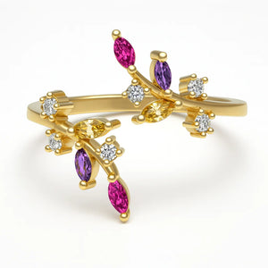 Gold-plated S925 adjustable ring with geometric hexagon & octagon color zircon inlay (Aurora Prism).”