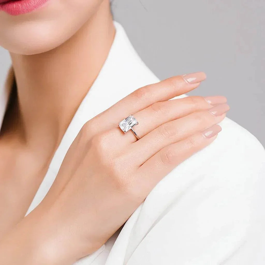 Aurum Prism – 925 Silver Rectangle-Cut Simulated Diamond Ring - Jewellar