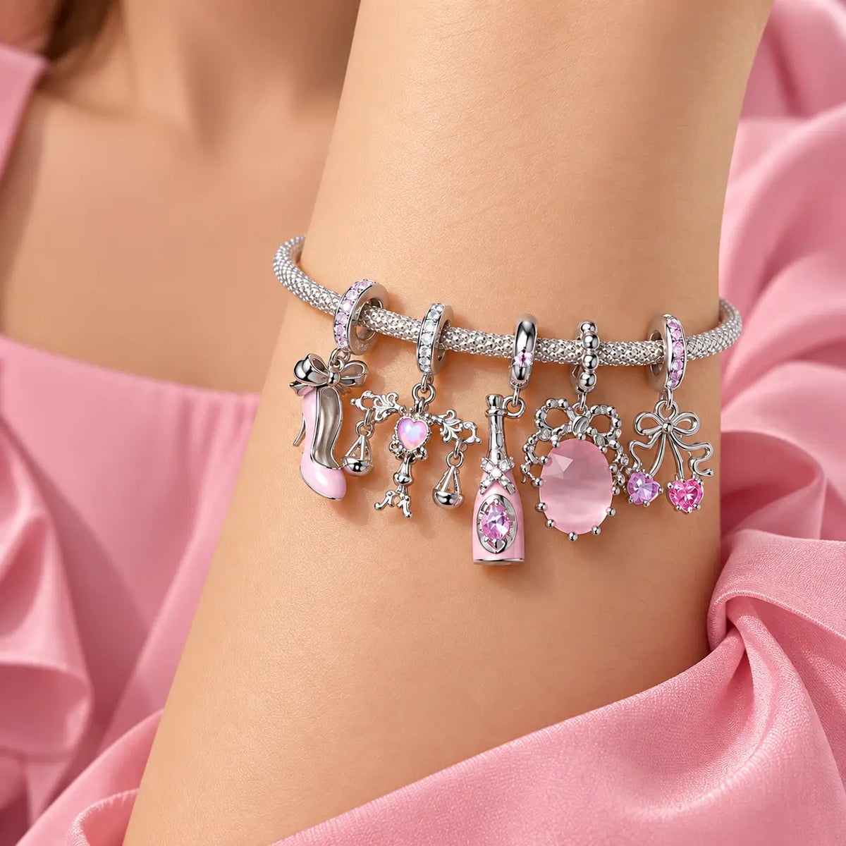 Blush Ballet Charms & Safety Chain - 925 Sterling Silver