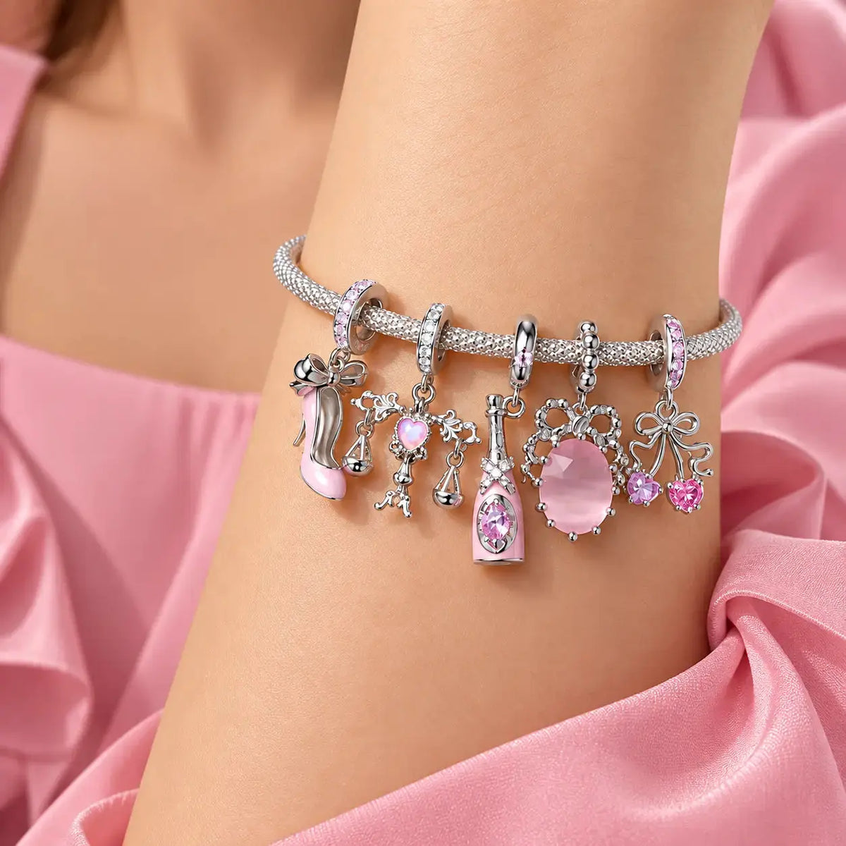 Blush Ballet Charms & Safety Chain - 925 Sterling Silver