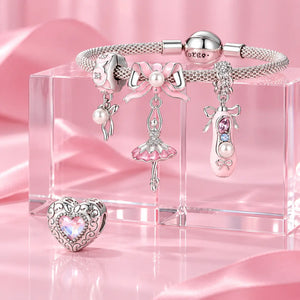 Blush Ballet Charms & Safety Chain - 925 Sterling Silver