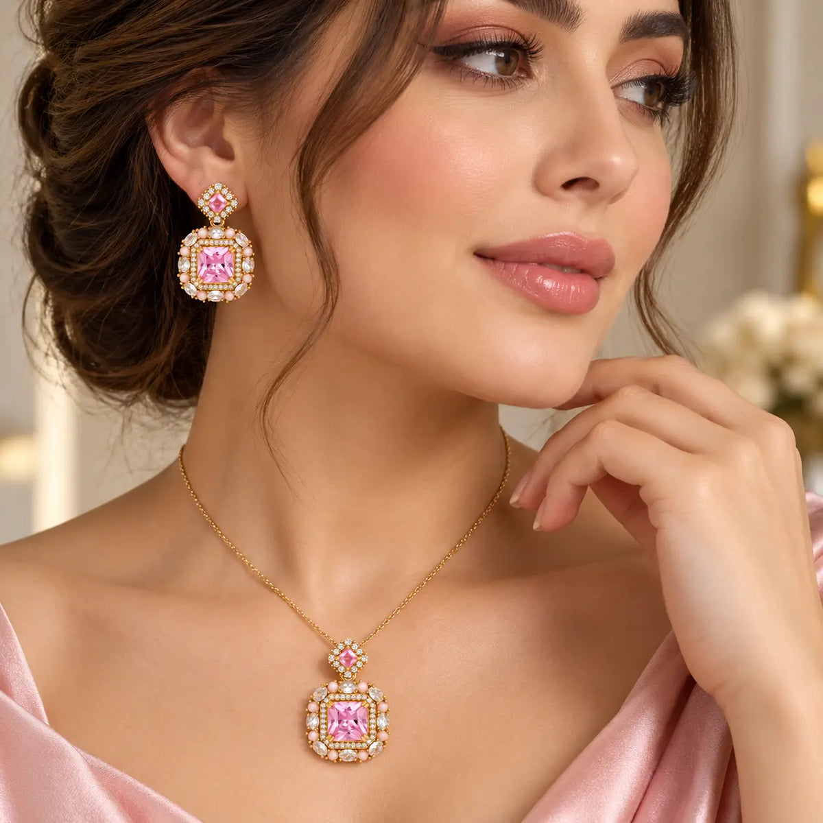 Blush Sovereign Zirconia Jewelry Set - 14K Gold Plated