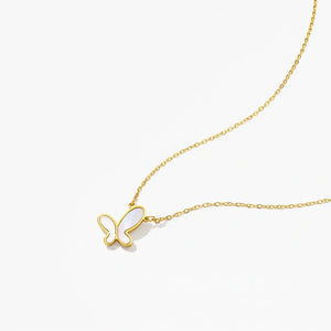 18K gold necklace with butterfly-shaped mother of pearl pendant on delicate chain