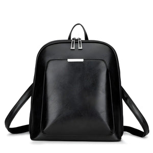 Casual Travel Leather Backpack in PU leather with zipper closure, available in Black and Brown, lightweight and spacious for daily essentials.
