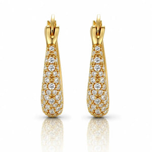 Gold earrings with diamond accents on a white background