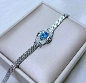 Celestia Sterling Silver Topaz Charm Bracelet with diamond-shaped design in 925 silver and topaz crystal inlay