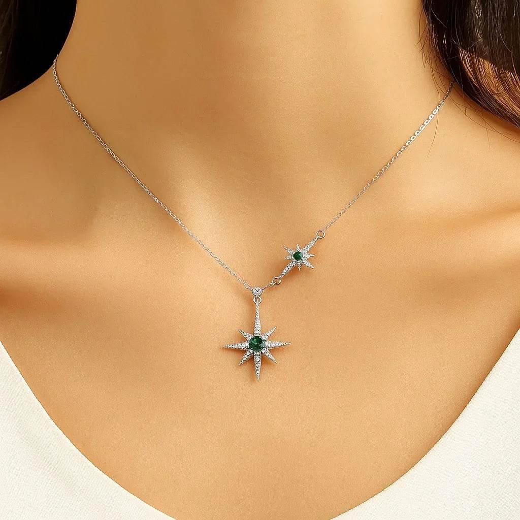 Celestine Star – 925 Silver Emerald Charm Necklace - Jewellar