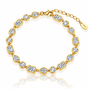 Celine Adjustable Mixed Shape Zirconia Tennis Bracelet - Gold-Plated 925 Sterling Silver Jewellar