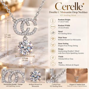 Cerelle Double C Moissanite Drop Necklace - 925 Sterling Silver