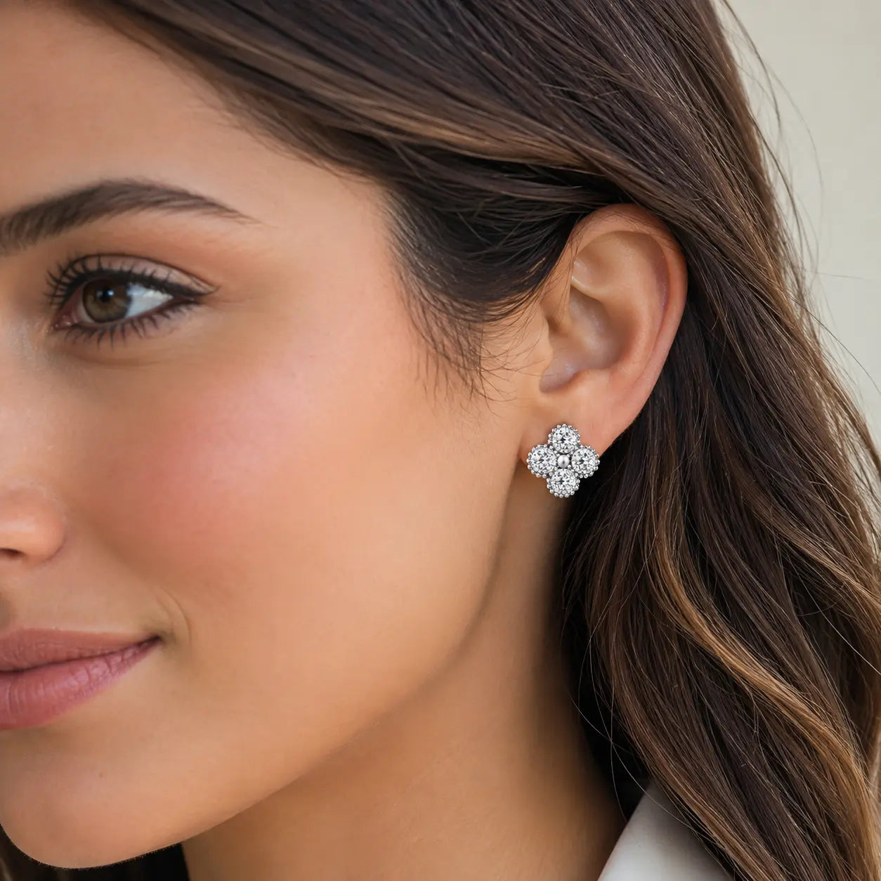 Clover Moissanite Stud Earrings - 925 Sterling Silver