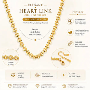 Heart Chain Necklace - 18K Gold Plated Jewellar