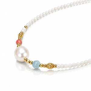 Pearl Garden Beaded Necklace - Emerald & Coral 18K Gold Jewellar