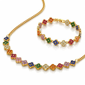 Bonne Chance Rainbow Clover Zirconia Set - 14K Gold Jewellar