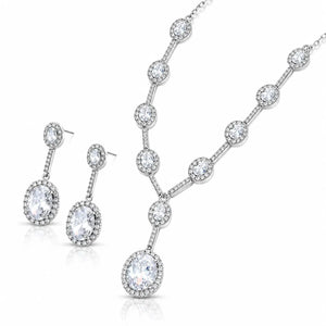 Éclat AAA Zirconia Y-Necklace & Earrings Set - White Gold Jewellar