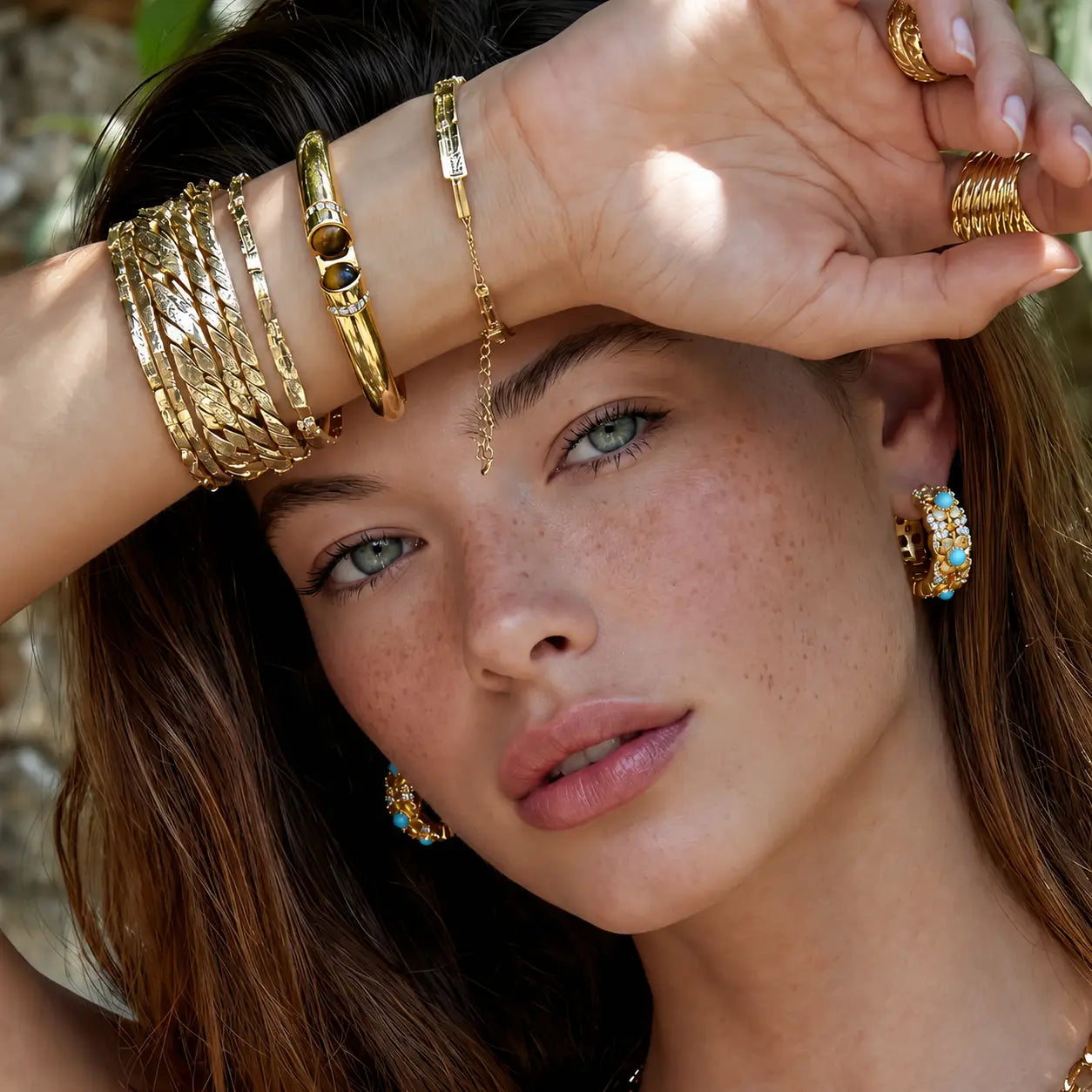 Twin Eye Bangle - 18K Gold Plated