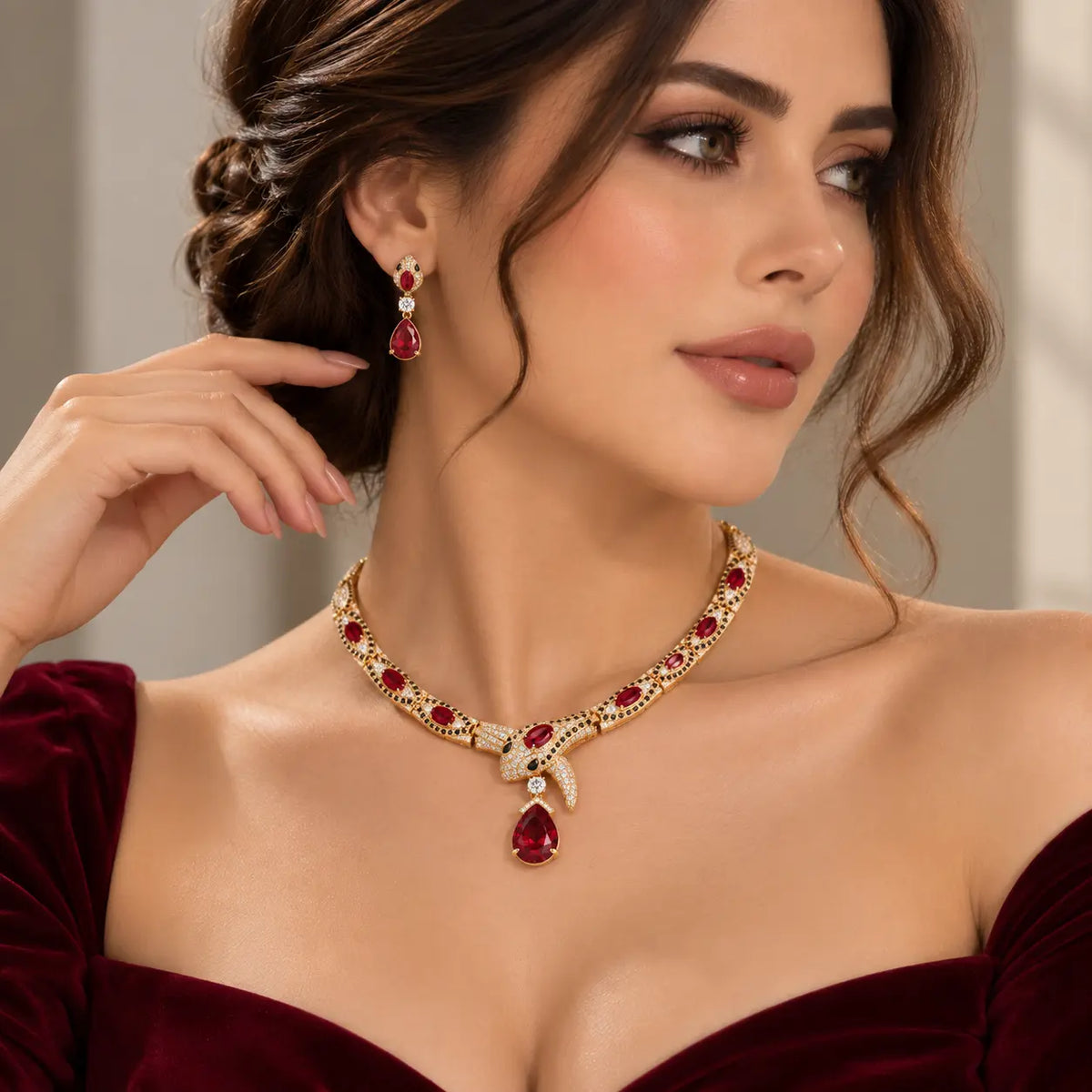 Snake Zirconia Necklace & Earring Set - 925 Sterling Silver