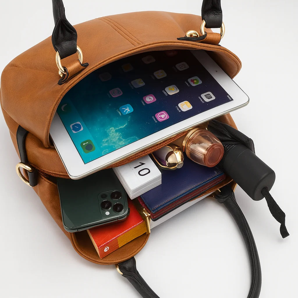 Classic 4-Piece Leather Handbag Set in brown – includes tote, shoulder bag, clutch, and wallet – by Jewellar