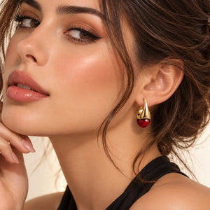 Cognac Resin Drop Earrings - 18K Gold Plated