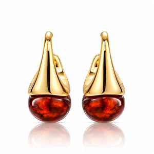 Cognac Resin Drop Earrings - 18K Gold Plated