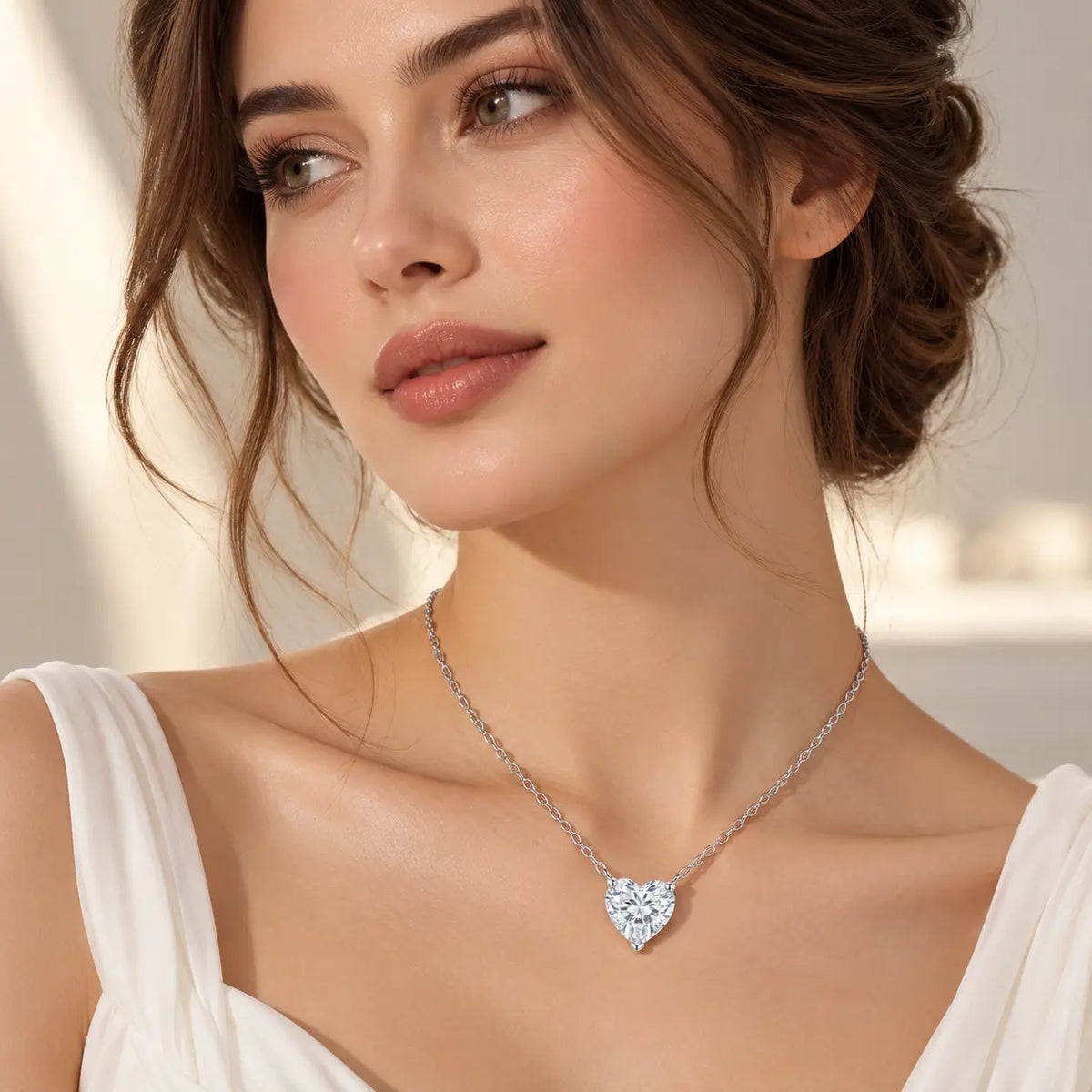 Coralie Heart Cut Moissanite Solitaire Necklace - 925 Sterling Silver