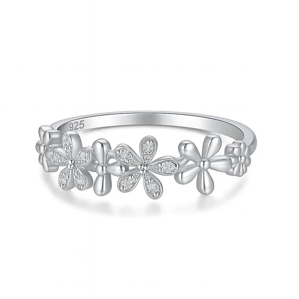 Daisy Bloom – 925 Sterling Silver Floral Diamond Ring - Jewellar