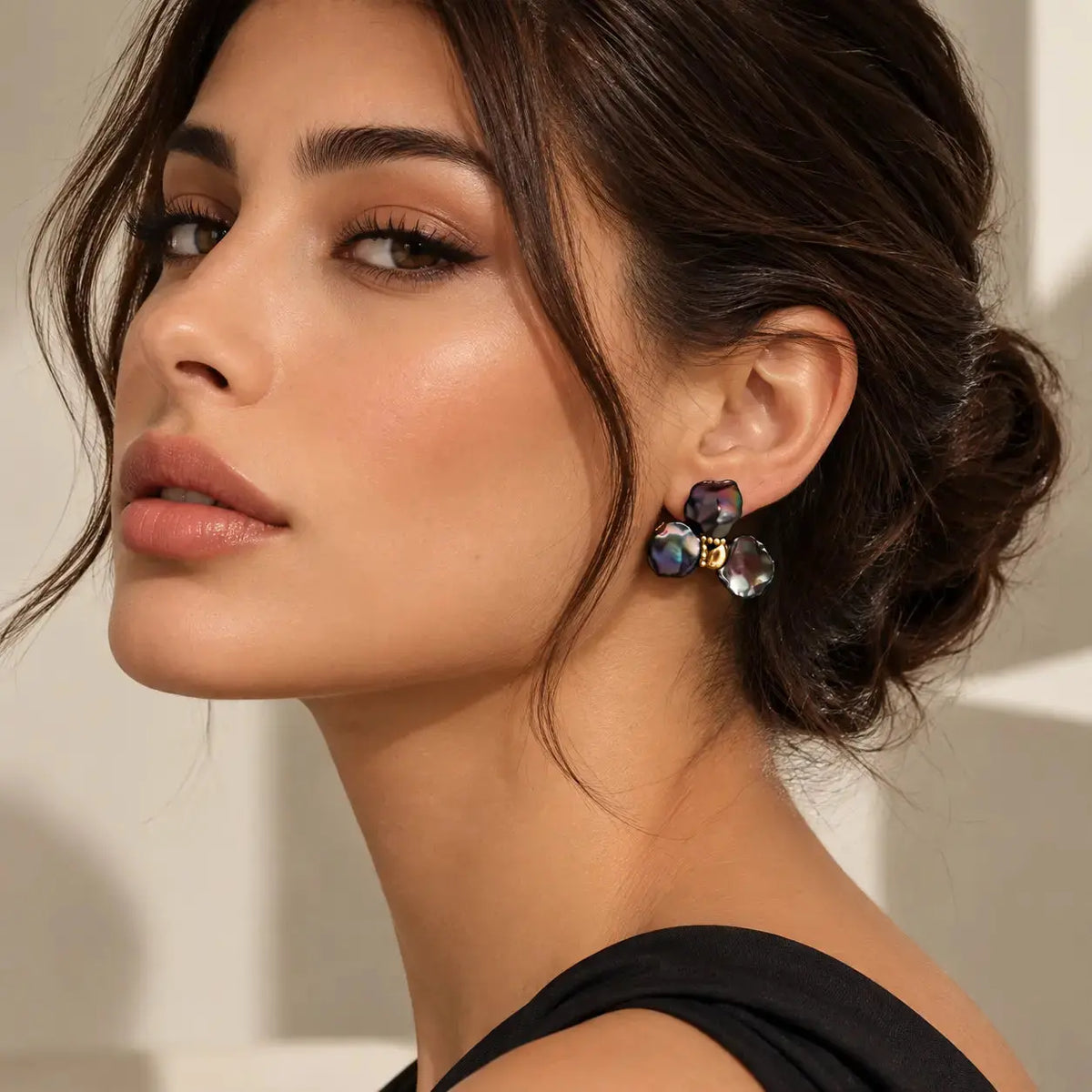 Dark Baroque Pearl Cluster Earrings - 18K Gold Plated
