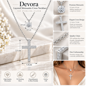 Devora Layered Moissanite Cross Necklace - 925 Sterling Silver