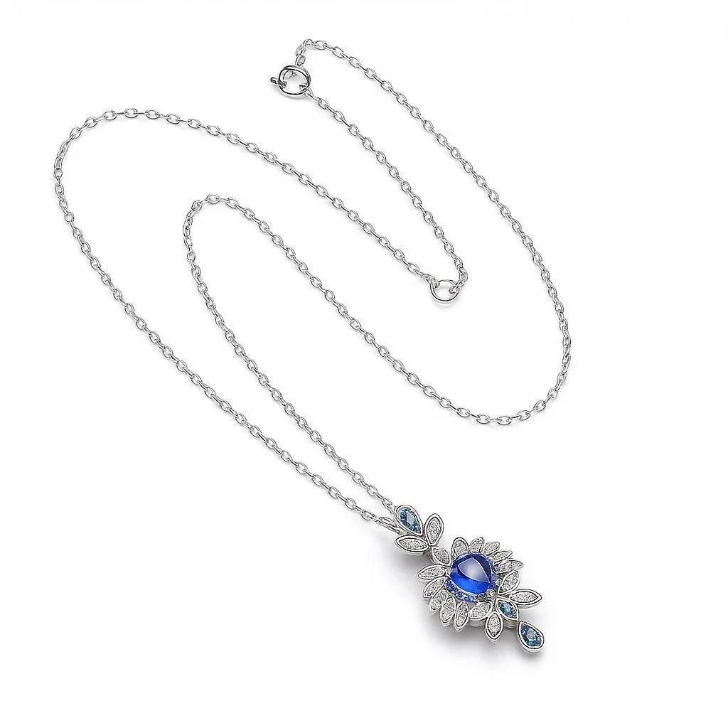 Elara Bloom – 925 Silver Sapphire Flower Necklace - Jewellar