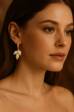 Elara Leaves – Gold Leaf Zircon Earrings - Jewellar