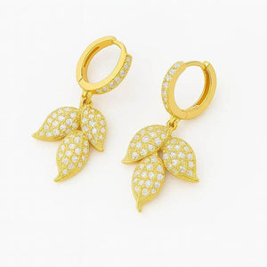 Elara Leaves – Gold Leaf Zircon Earrings - Jewellar