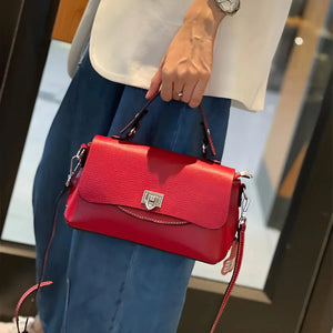 Elegance Carry Messenger Bag – Genuine cowhide leather large-capacity shoulder bag in wine red, white, caramel, and black