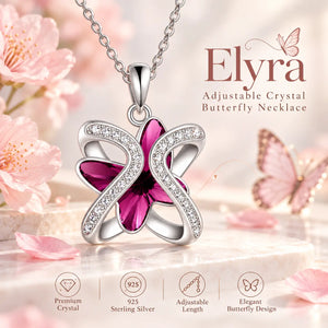 Elyra Adjustable Crystal Butterfly Necklace - Platinum-Plated 925 Sterling Silver