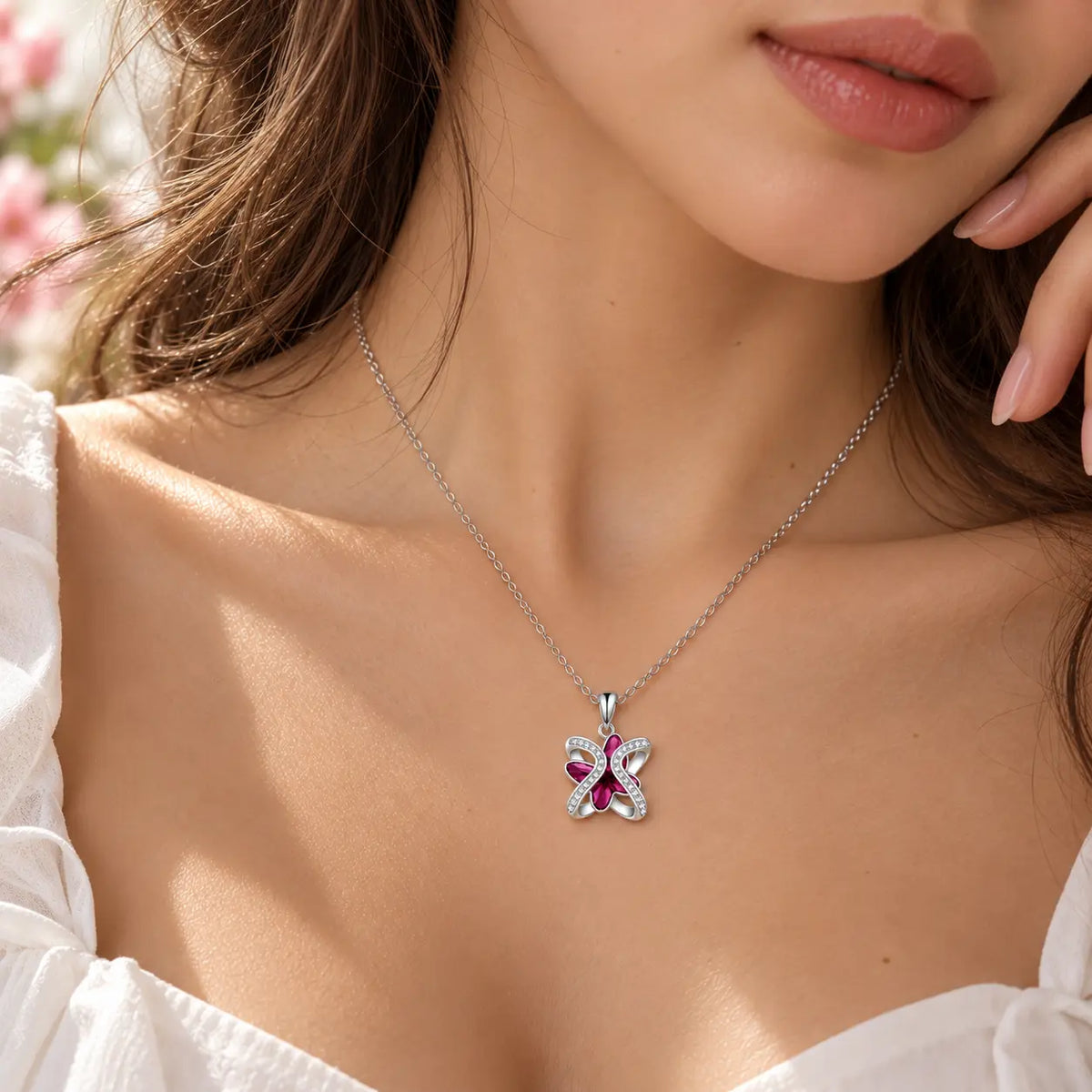 Elyra Adjustable Crystal Butterfly Necklace - Platinum-Plated 925 Sterling Silver